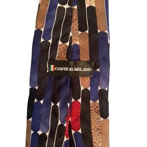 Conte di Milano Mens Silk Tie Geometric Navy Blue Black Tan Red Made in USA
